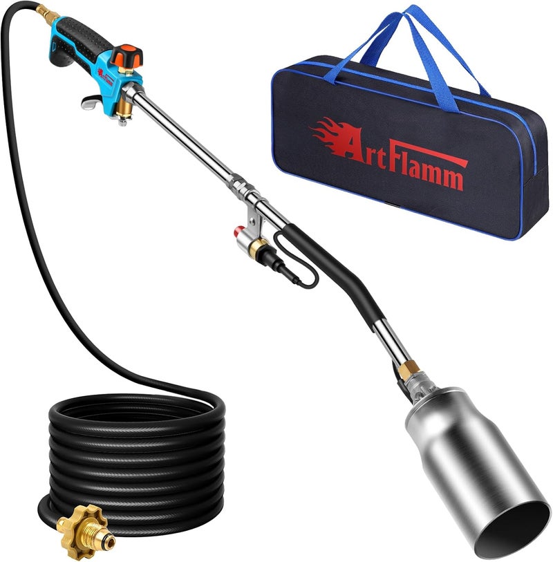 ARTFLAMM Portable Propane Torch Weed Burner Kit with Storage Bag, High Output BTUs & 10 FT Hose, Self Igniter Weed Flame Torch for Campfires,Roofing,Melting Snow and Ice,Road Marking - Image 1